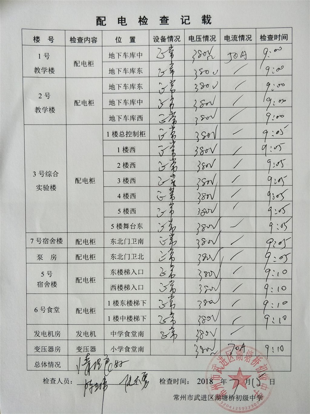 2018年7月配电检查记载（湖塘桥初级中学）.jpg