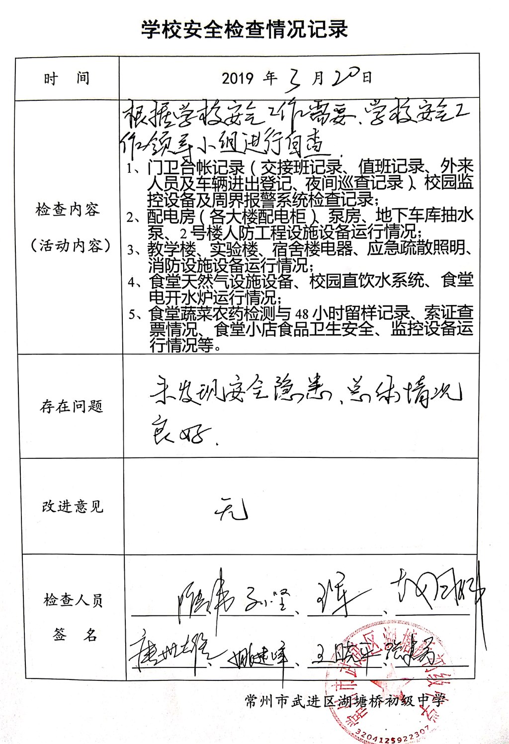 2019年3月学校安全检查情况记录（湖塘桥初级中学）.jpg