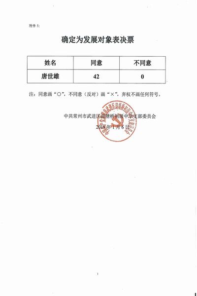 2018.1.6.关于唐世雄同志确定为发展对象表决票（湖塘桥初级中学党支部）.jpg