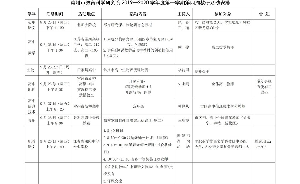 常州市教育科学研究院2019—2020学年度第一学期第四周教研活动安排.jpg