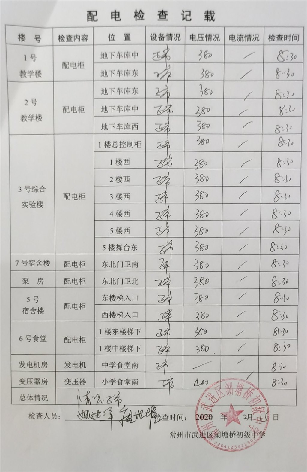 2020年2月配电检查记载（湖塘桥初级中学）.jpg