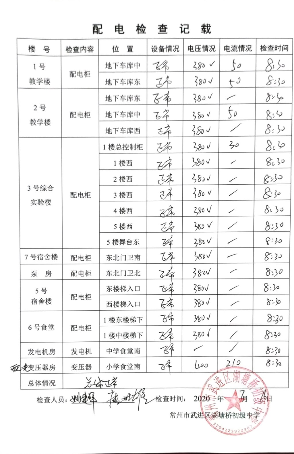2020年7月配电检查记载（湖塘桥初级中学）.jpg
