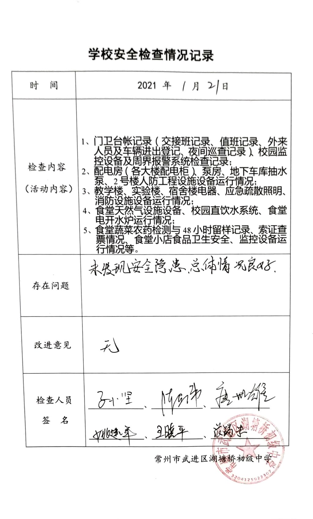 2021年1月学校安全检查情况记录（湖塘桥初级中学）.jpg