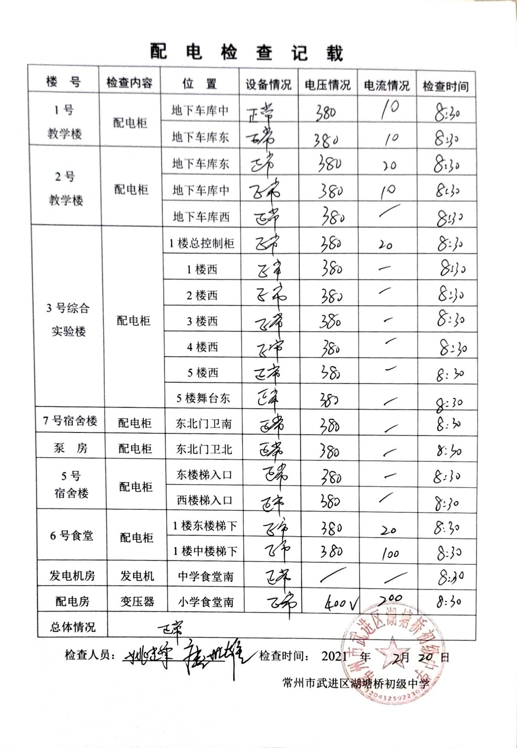 2021年2月配电检查记载（湖塘桥初级中学）.jpg