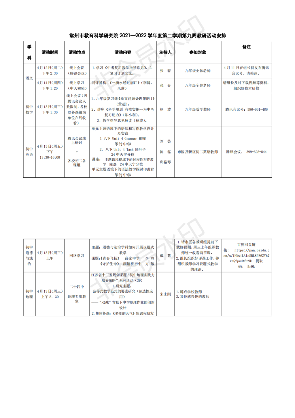 常州市教育科学研究院2021—2022学年度第二学期第九周教研活动安排_0.png