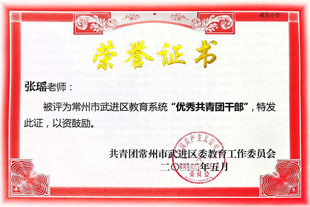 张瑶被评为区教育系统“优秀共青团干部”.jpg