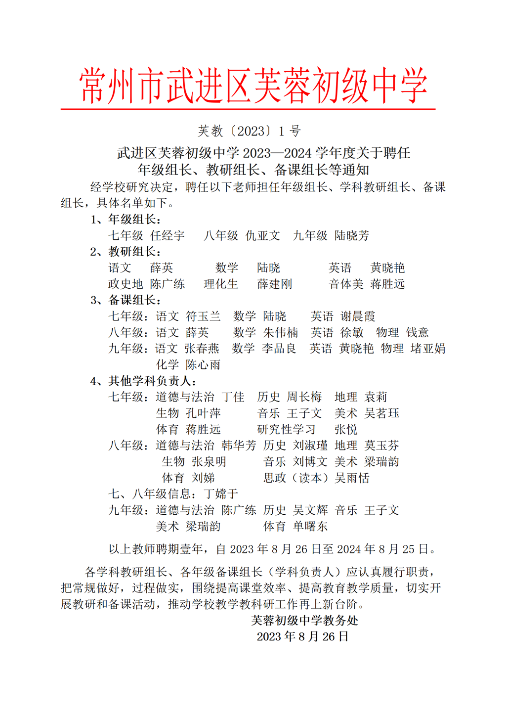 2023.9芙蓉初中年级组长、教研组长（备课组长）、功能室负责人等聘任名单_01.png