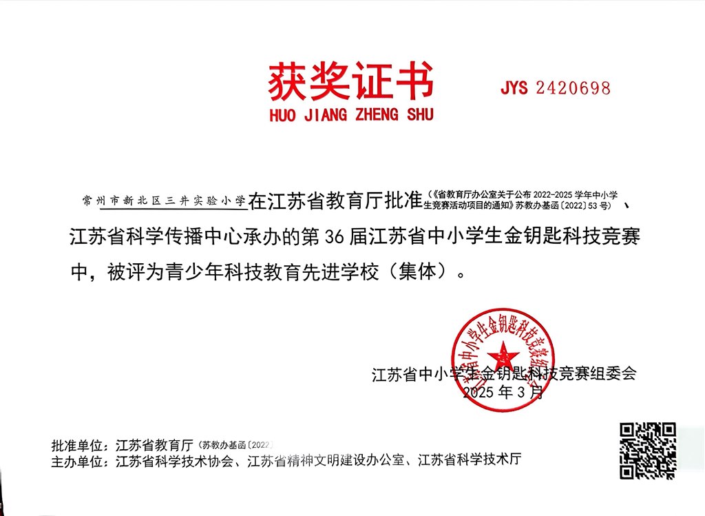 2025.3第36届江苏省中小学生金钥匙科技竞赛青少年科技教育先进学校（集体）.JPG
